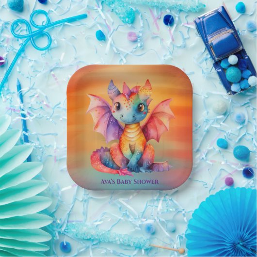 Wasserfarben-Regenbogen-Dragon-Kinderdusche Pappteller (Party)