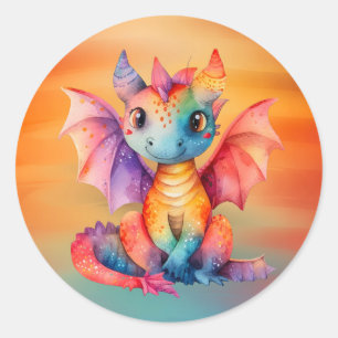 Wasserfarben-Regenbogen-Dragon-Kinderdusche Runder Aufkleber