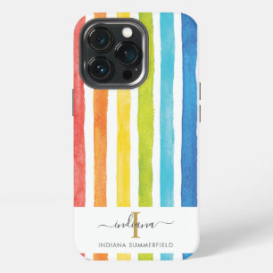 Wasserfarben-Regenbogen-Farben-Streifen-Name mit M iPhone 13 Pro Hülle