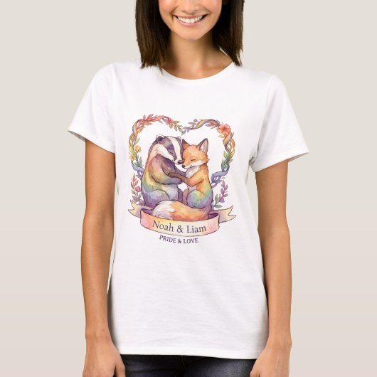 Wasserfarben-Regenbogen-Fuchs- und Dachsigel-Stolz T-Shirt (Vorderseite)