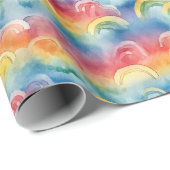 Wasserfarben-Regenbögen und Wolken Geschenkpapier (Rolleneckpunkt)