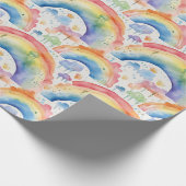 Wasserfarben-Regenbögen und Wolken Geschenkpapier (Ecke)