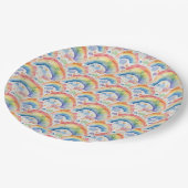 Wasserfarben-Regenbögen und Wolken Pappteller (Schrägansicht)