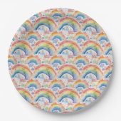 Wasserfarben-Regenbögen und Wolken Pappteller (Vorderseite)