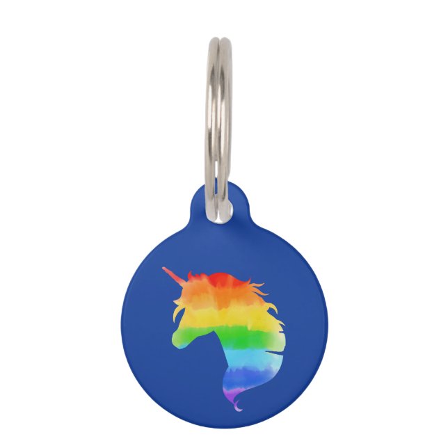 Wasserfarben-Regenbogen-Unicorn Haustiermarke (Vorderseite)