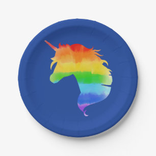 Wasserfarben-Regenbogen-Unicorn Pappteller