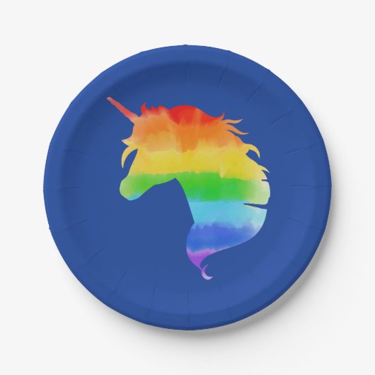 Wasserfarben-Regenbogen-Unicorn Pappteller (Vorderseite)