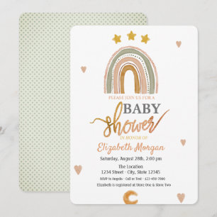 Wasserfarben-Regenbogenstars Herz-Baby-Dusche Einladung
