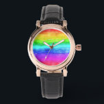 Wasserfarben Regenbogenstreifen Armbanduhr<br><div class="desc">Helle und farbenfrohe mehrfarbige,  waagerechte Streifen in Aquarellfarben,  großartiger Hintergrund,  um mit eigenen Texten oder Bildern individuell zu gestalten oder als fröhliches Design behalten.</div>