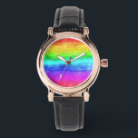 Wasserfarben Regenbogenstreifen Armbanduhr<br><div class="desc">Helle und farbenfrohe mehrfarbige,  waagerechte Streifen in Aquarellfarben,  großartiger Hintergrund,  um mit eigenen Texten oder Bildern individuell zu gestalten oder als fröhliches Design behalten.</div>