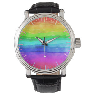 Wasserfarben Regenbogenstreifen Armbanduhr