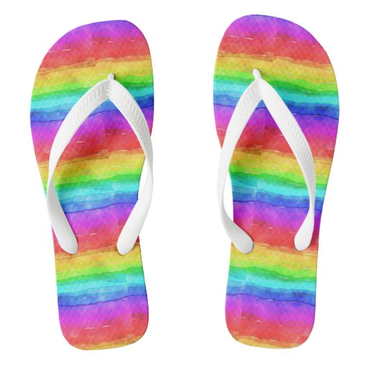 Wasserfarben Regenbogenstreifen Design Flip Flops Badesandalen (Fußbett)