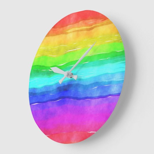 Wasserfarben Regenbogenstreifen Große Wanduhr (Winkel)