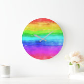 Wasserfarben Regenbogenstreifen Große Wanduhr (Zuhause)