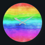 Wasserfarben Regenbogenstreifen Große Wanduhr<br><div class="desc">Helle und farbenfrohe mehrfarbige,  waagerechte Streifen in Aquarellfarben,  großartiger Hintergrund,  um mit eigenen Texten oder Bildern individuell zu gestalten oder als fröhliches Design behalten.</div>