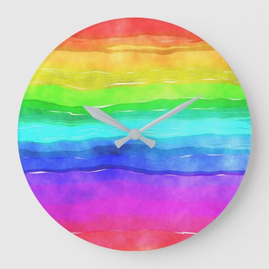 Wasserfarben Regenbogenstreifen Große Wanduhr (Vorderseite)
