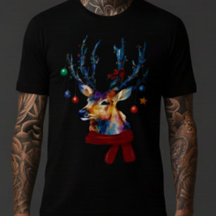 Wasserfarben-Rentier-Weihnachtsdekorationen Feiert Tri-Blend Shirt