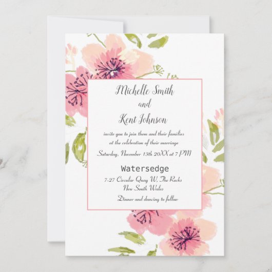 Wasserfarben Rosa Anemone Blumenzwiebeleinladung Einladung (Vorderseite)