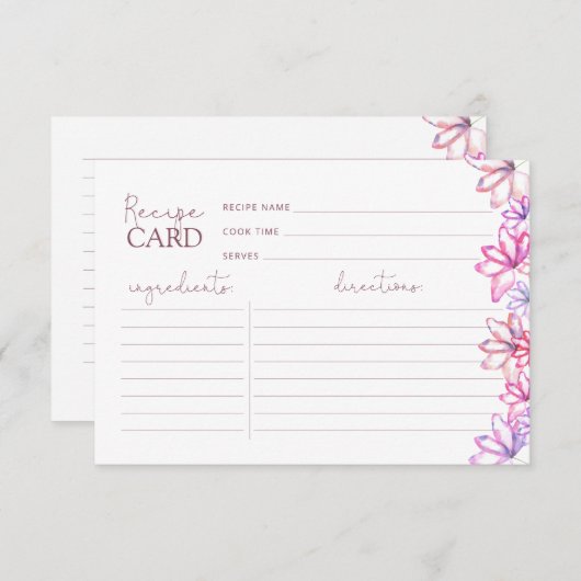 Wasserfarben Rosa Blumendusche Rezeptkarte (Vorne/Hinten)