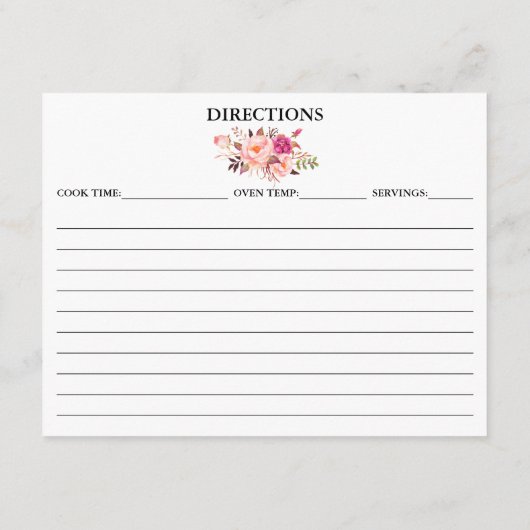 Wasserfarben Rosa Blumendusche Rezeptkarte Hinweiskarte (Rückseite)