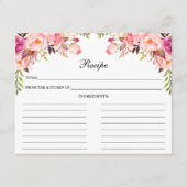 Wasserfarben Rosa Blumendusche Rezeptkarte Hinweiskarte (Vorderseite)