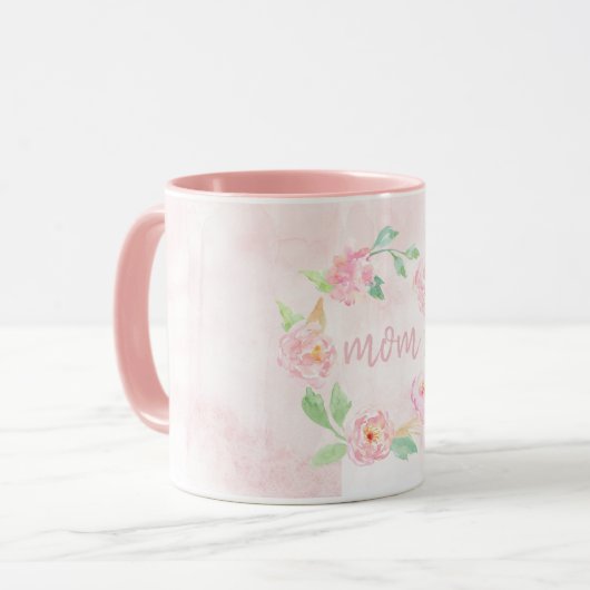Wasserfarben Rosa Blumengeschenk Tasse (Vorderseite Links)