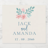 Wasserfarben Rosa Blumenzwiebelweinflasche Etikett (Einzelnes Label)