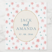 Wasserfarben Rosa Blumenzwiebelweinflasche Etikett (Einzelnes Label)