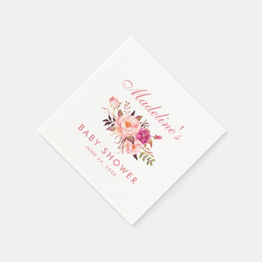 Wasserfarben Rosa Blush Bloral Baby Dusche Serviette (Ecke)