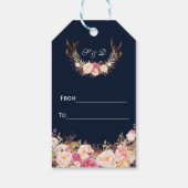Wasserfarben Rosa Blütenblüte Antlers Navy Hochzei Geschenkanhänger (Rückseite)