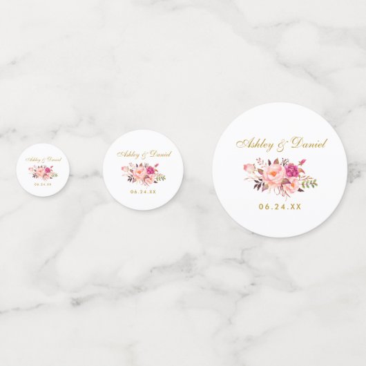 Wasserfarben Rosa Blütengoldene Hochzeit Konfetti (Vorderseiten)