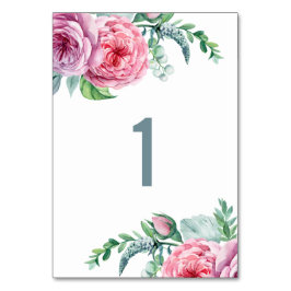 Wasserfarben rosa boho blumengeschmückte Hochzeit. Tischnummer