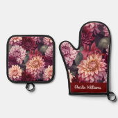 Wasserfarben Rosa Dahlia Muster Ofenhandschuh & Topflappen-Set (Vorderseite)