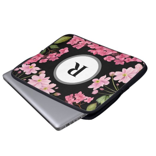 Wasserfarben-Rosa-Hydrangea und japanisches Anemon Laptopschutzhülle (Vorne Knopf)