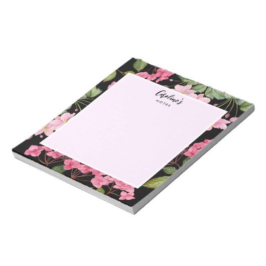Wasserfarben-Rosa-Hydrangea und japanisches Anemon Notizblock (Rotiert)