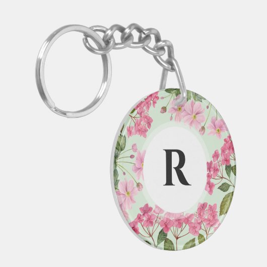 Wasserfarben-Rosa-Hydrangea und japanisches Anemon Schlüsselanhänger (Vorderseite links)