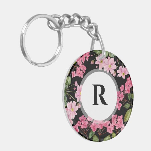 Wasserfarben-Rosa-Hydrangea und japanisches Anemon Schlüsselanhänger (Vorderseite links)
