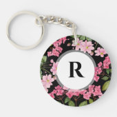 Wasserfarben-Rosa-Hydrangea und japanisches Anemon Schlüsselanhänger (Vorderseite)