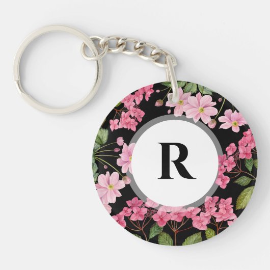 Wasserfarben-Rosa-Hydrangea und japanisches Anemon Schlüsselanhänger (Vorderseite)