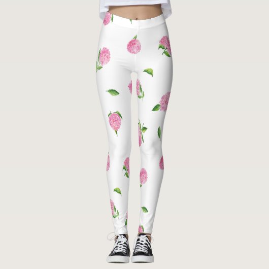Wasserfarben-Rosa-Hydrangeas Leggings (Vorderseite)