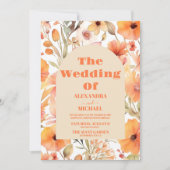 Wasserfarben Rosa Orangefarbene Wildblumen Hochzei Einladung (Vorderseite)