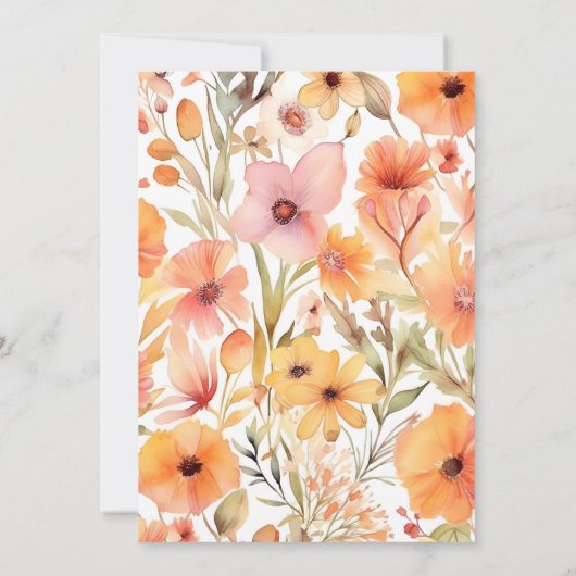 Wasserfarben Rosa Orangefarbene Wildblumen Hochzei Einladung (Rückseite)