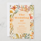 Wasserfarben Rosa Orangefarbene Wildblumen Hochzei Einladung (Vorderseite)