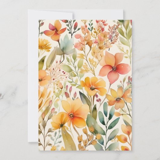 Wasserfarben Rosa Orangefarbene Wildblumen Hochzei Save The Date (Rückseite)