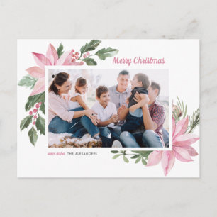 Wasserfarben-Rosa-Weihnachtsstern-Frohe-Weihnachte Feiertagspostkarte