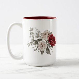 Wasserfarben-Rose Frühjahrs-Bouquet und Liebe Zita Zweifarbige Tasse