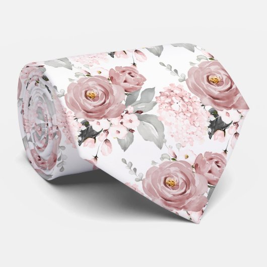 Wasserfarben-Rose Hydrangeas Neck Tie Krawatte (Gerollt)