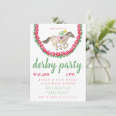 Wasserfarben Rose Jockey Horse Derby Party Einladung (Stehend Vorderseite)