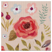 Wasserfarben Rosehips und Rose Blumenrosa ID460 Stoff (Nahaufnahme)