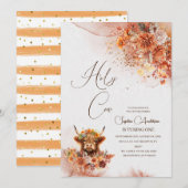 Wasserfarben-Rost-Hochland-Kuh verwandelt sich in  Einladung (Vorne/Hinten)